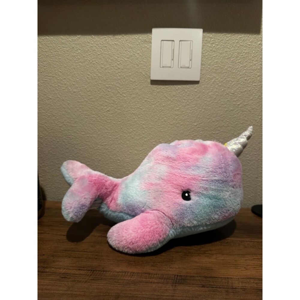FAO Schwarz Glow Brights Narwhal Plush W/ Lights & Sounds Purple Pink Blue